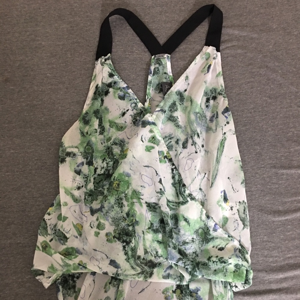 Astr front-crossed green patterned shirt